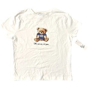 Faded Rose White Teddy Bear Cropped T Shirt Small NWT
